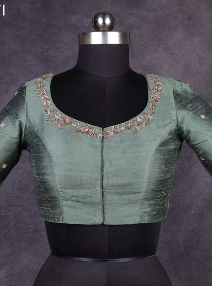 Pastel green raw silk readymade kundan work blouse Pastel green and
