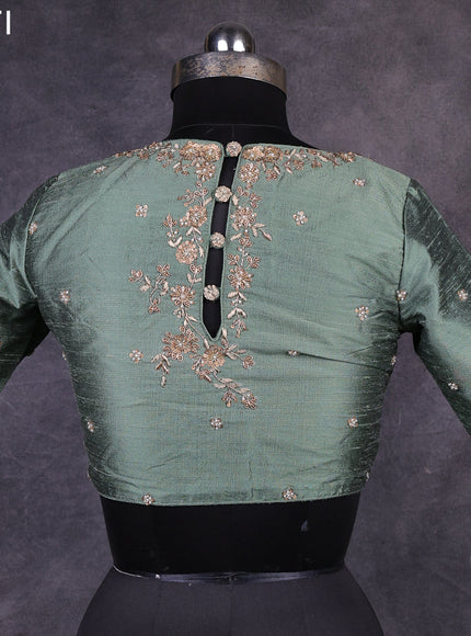 Pastel green raw silk readymade kundan work blouse Pastel green and