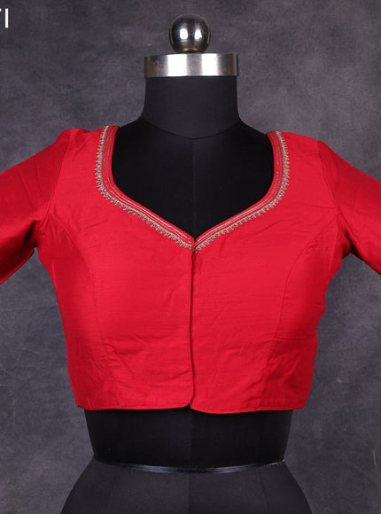 Red raw silk readymade embroidery work blouse Red and