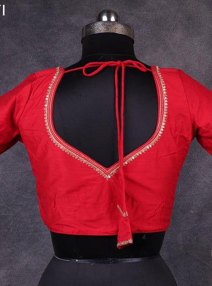 Red raw silk readymade embroidery work blouse Red and