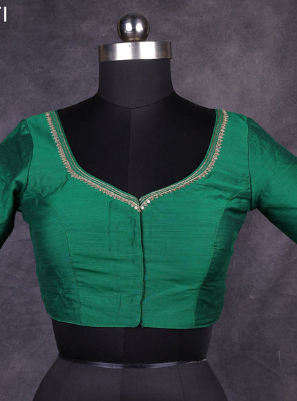 Green raw silk readymade embroidery work blouse Green and