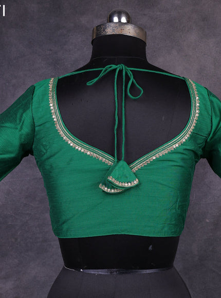 Green raw silk readymade embroidery work blouse Green and
