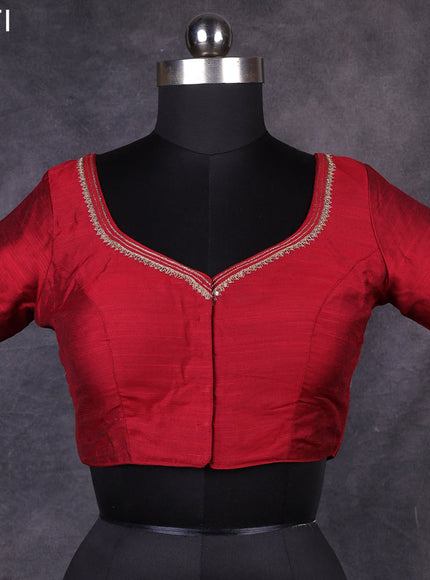 Maroon raw silk readymade embroidery work blouse Maroon and