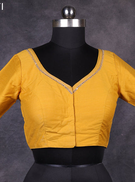 Yellow raw silk readymade embroidery work blouse Yellow and