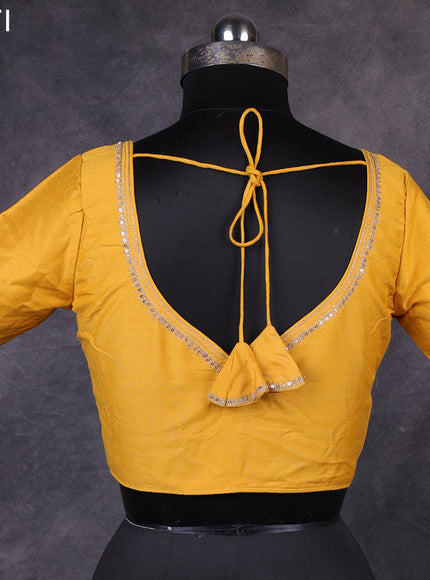 Yellow raw silk readymade embroidery work blouse Yellow and