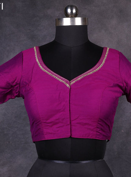 Purple raw silk readymade embroidery work blouse Purple and
