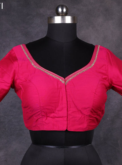 Pink raw silk readymade embroidery work blouse Pink and