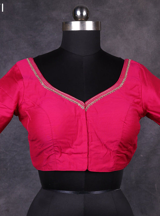 Pink raw silk readymade embroidery work blouse Pink and
