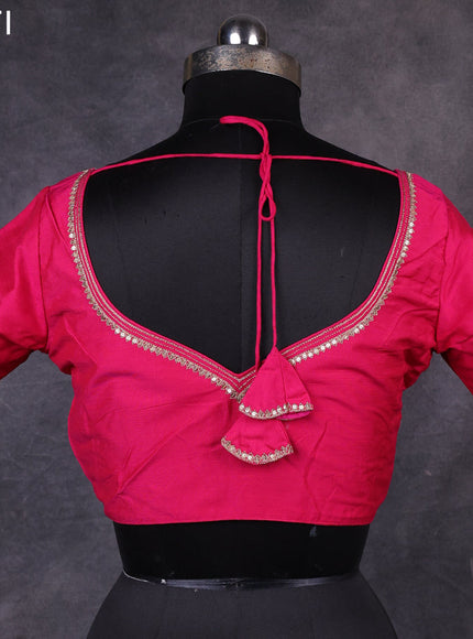 Pink raw silk readymade embroidery work blouse Pink and