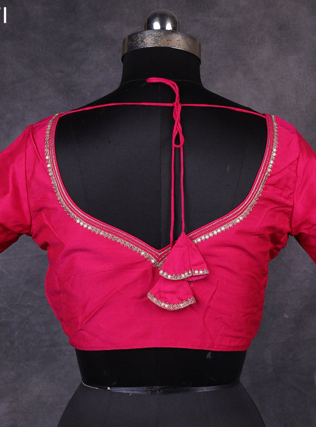 Pink raw silk readymade embroidery work blouse Pink and