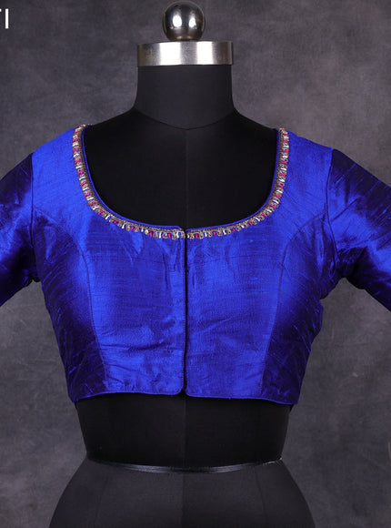 Blue raw silk readymade embroidery work blouse Blue and