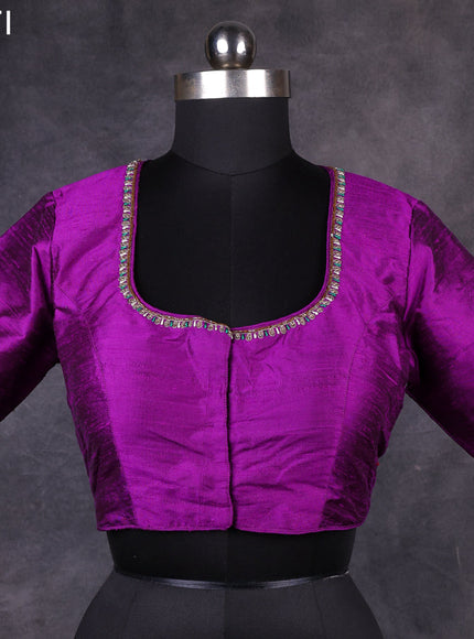 Purple raw silk readymade embroidery work blouse Purple and
