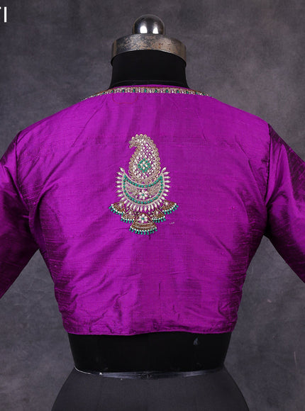 Purple raw silk readymade embroidery work blouse Purple and