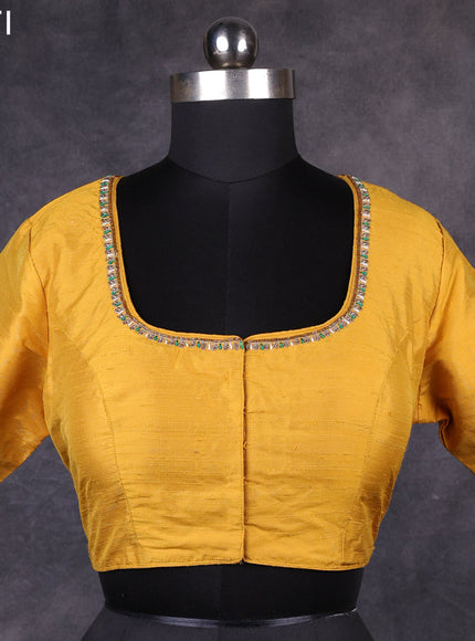 Yellow raw silk readymade embroidery work blouse Yellow and