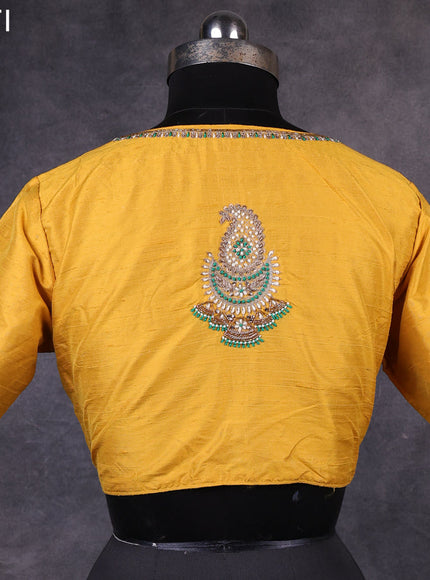 Yellow raw silk readymade embroidery work blouse Yellow and