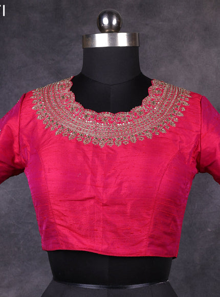 Pink raw silk readymade embroidery work blouse Pink and