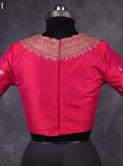 Pink raw silk readymade embroidery work blouse Pink and