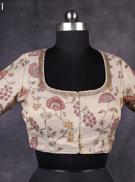 Beige raw silk readymade embroidery work blouse Beige and