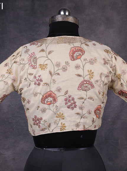 Beige raw silk readymade embroidery work blouse Beige and