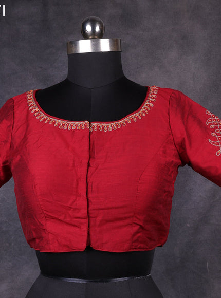 Maroon raw silk readymade embroidery work blouse Maroon and
