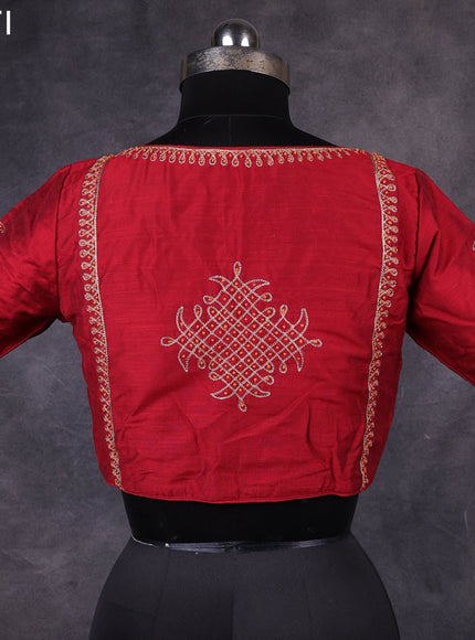 Maroon raw silk readymade embroidery work blouse Maroon and