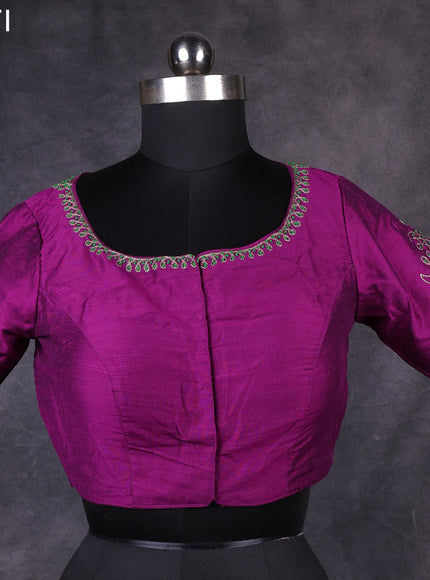 Purple raw silk readymade embroidery work blouse Purple and