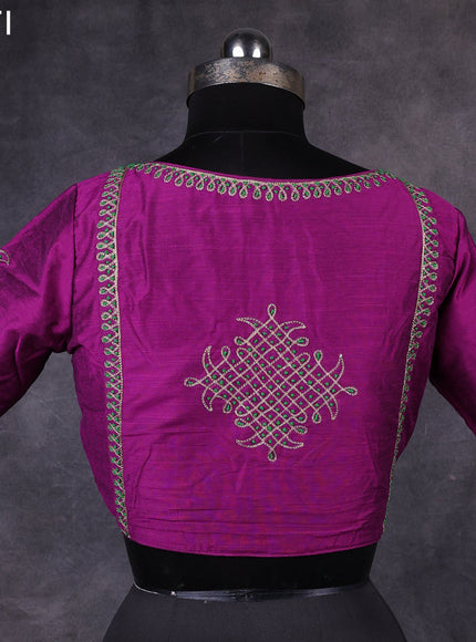 Purple raw silk readymade embroidery work blouse Purple and