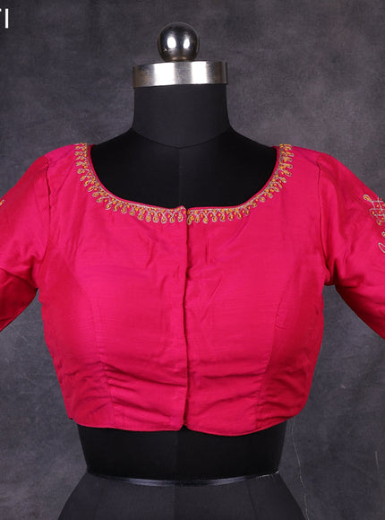 Pink raw silk readymade embroidery work blouse Pink and