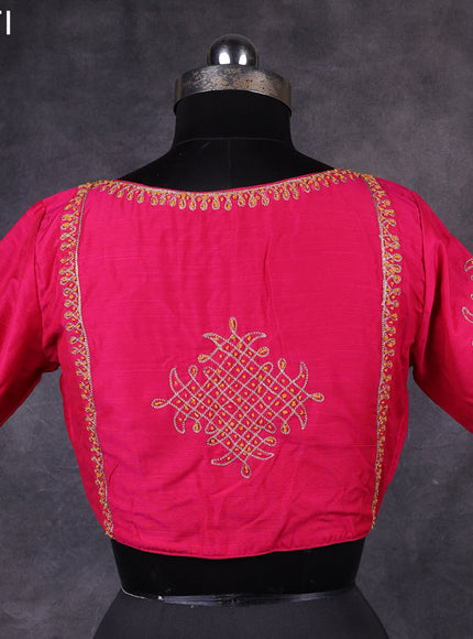 Pink raw silk readymade embroidery work blouse Pink and