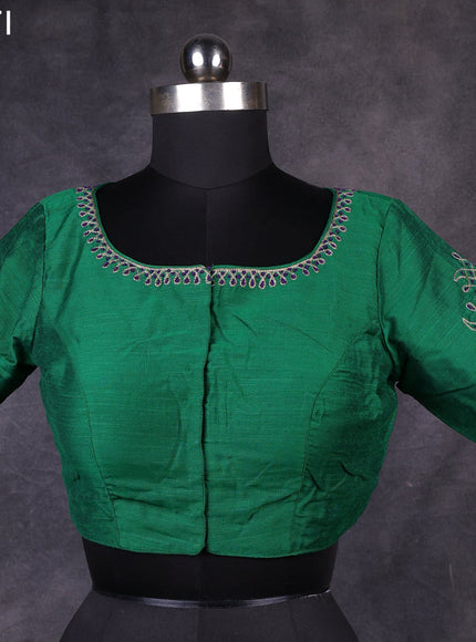 Green raw silk readymade embroidery work blouse Green and