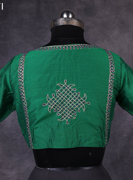 Green raw silk readymade embroidery work blouse Green and