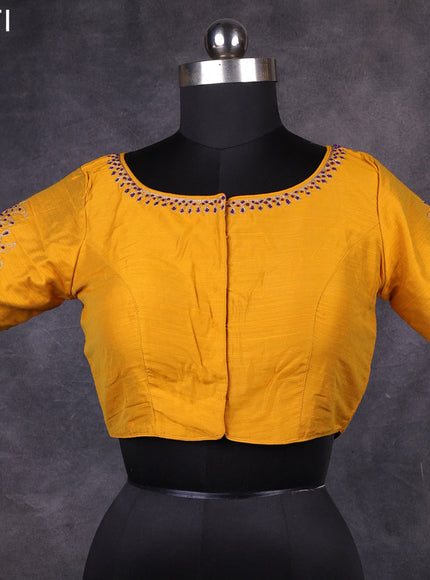 Mustard raw silk readymade embroidery work blouse Mustard and