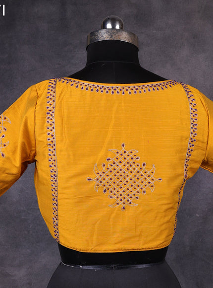 Mustard raw silk readymade embroidery work blouse Mustard and