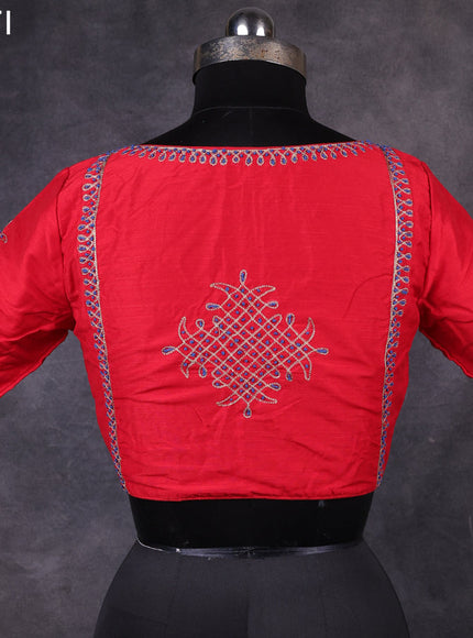 Red raw silk readymade embroidery work blouse Red and
