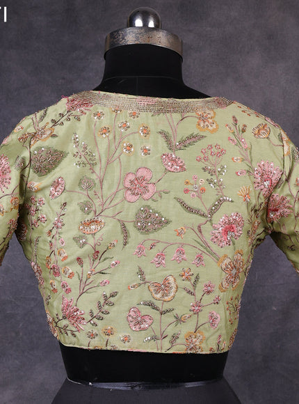 Pista green raw silk readymade embroidery work blouse Pista green and