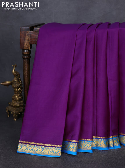 Pure mysore silk saree purple and cs blue with plain body and zari woven border