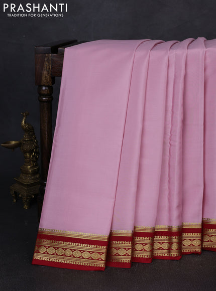 Pure mysore silk saree baby pink and red with plain body and zari woven border