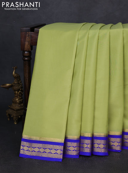 Pure mysore silk saree pista green and royal blue with plain body and zari woven border