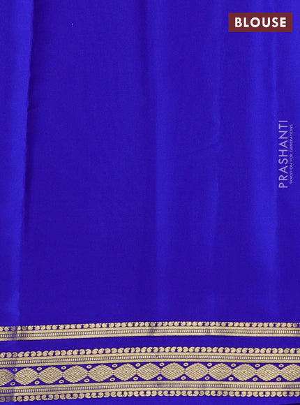 Pure mysore silk saree pista green and royal blue with plain body and zari woven border
