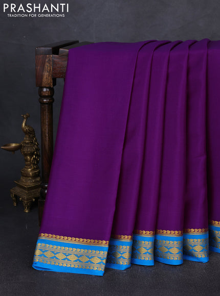 Pure mysore silk saree purple and cs blue with plain body and zari woven border