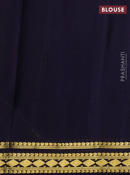 Pure mysore silk saree teal green shade and navy blue with plain body and zari woven border
