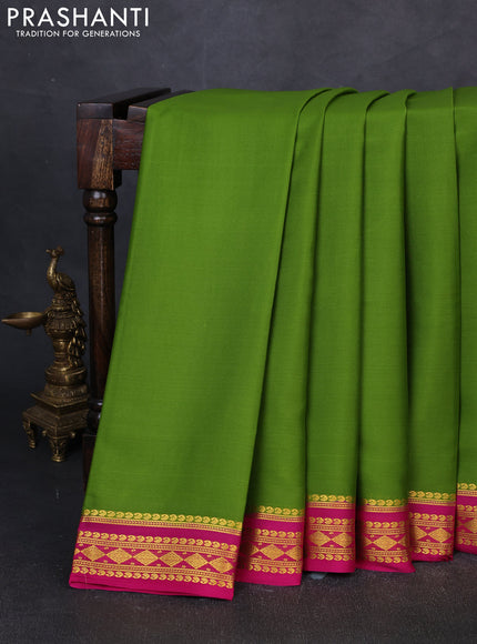 Pure mysore silk saree mehendi green and pink with plain body and zari woven border