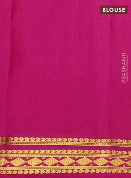 Pure mysore silk saree mehendi green and pink with plain body and zari woven border