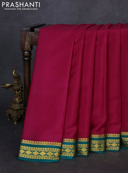 Pure mysore silk saree pink and teal green with plain body and zari woven border