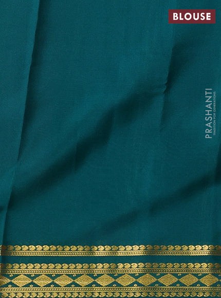 Pure mysore silk saree pink and teal green with plain body and zari woven border