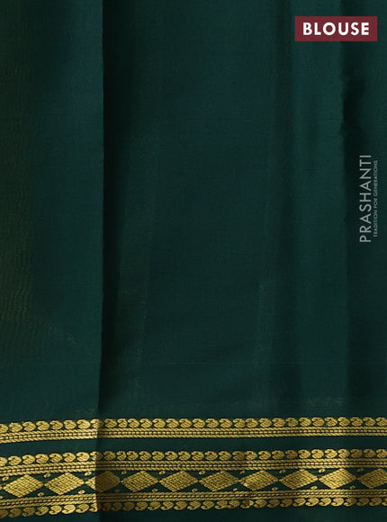 Pure mysore silk saree mustard yellow and bottle green with plain body and zari woven border