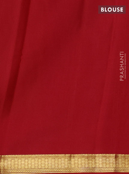 Pure mysore silk saree mehendi green and red with plain body and zari woven border