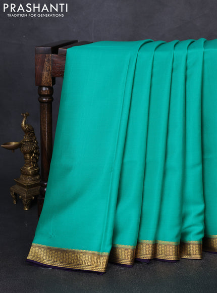 Pure mysore silk saree teal green and dark blue with plain body and zari woven border