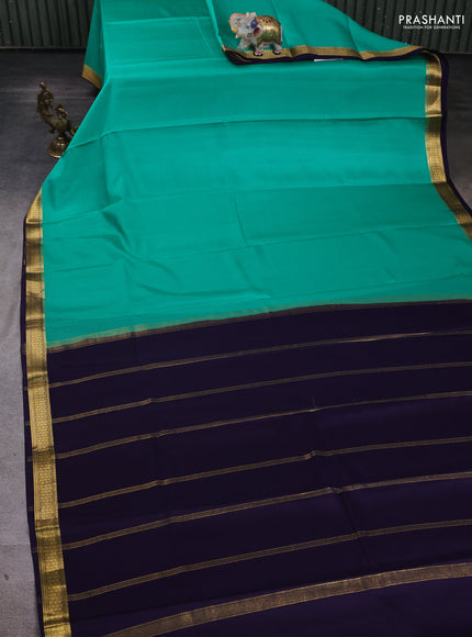 Pure mysore silk saree teal green and dark blue with plain body and zari woven border