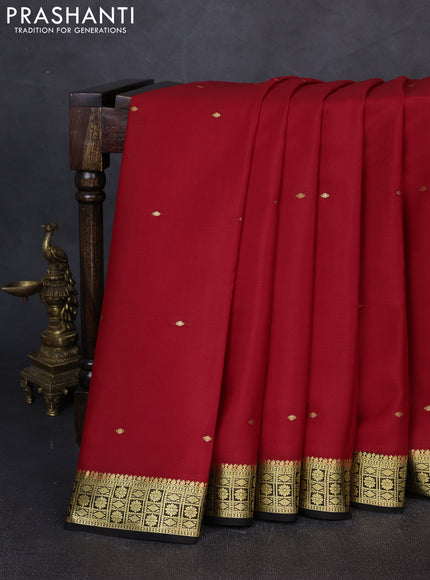 Pure mysore silk saree red and black with zari woven buttas and zari woven border